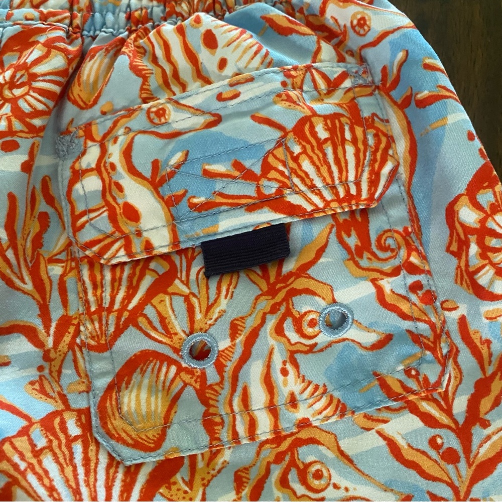 Vineyard Vines Orange and Blue Sea horses and shells Boys swim Trunk - Picture 5 of 8